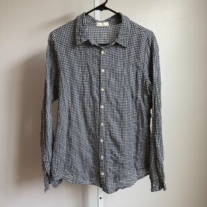 CP Shades Womens Tunic Top Blue Long Sleeve Gingham 100% Linen Medium‎
